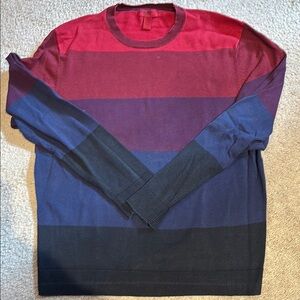 Alfani Red and Blue Crewneck Sweater with Color-Block Stripes